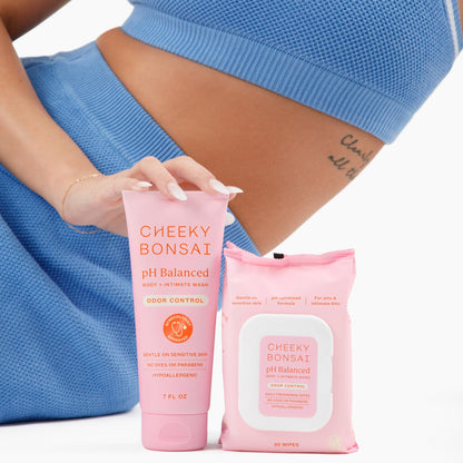 Cheeky Bonsai Daily Freshness Duo – Everywhere Wash (7 oz) + Prebiotic Intimate Wipes (30 ct) – pH Balanced, Moisturizing & Non-Irritating
