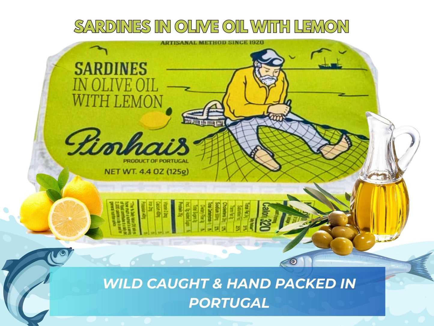 Sardines in Olive Oil w/ Lemon from Portugal by Pinhais, 4.4 oz (125 g)