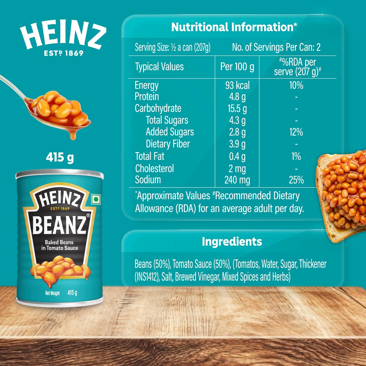 Heinz Beanz In A Rich Tomato Sauce Baked Beans, 14.64 oz / 415 g, 6 Pack