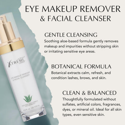 Xtreme Lashes Extend Your Beauty Rituals Eye & Face Cleansing Kit, Eye Makeup Remover & Facial Cleanser Liquid Pump 4 Fl Oz, 25 Lint Free & Long Applicators, 40 Cosmetic Sponges, Lash Extension Safe