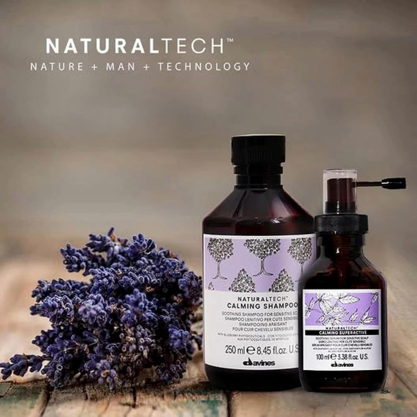 Davines Naturaltech Calming Superactive, Soothing & Relieving for Sensitive Scalp - With Blueberry Phytoceuticals - Leave-In Serum Calms Irritation Instantly, Travel Size, 3.38 Fl Oz