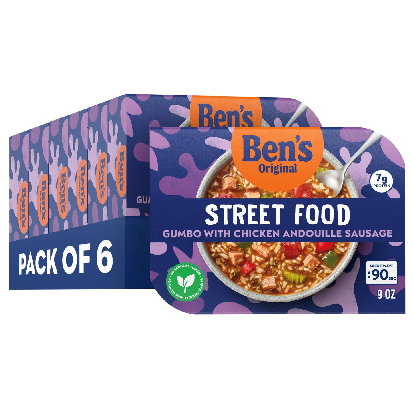 BEN'S ORIGINAL Street Food Gumbo with Chicken Andouille Sausage, Prepared Entrée, Microwavable Heat-&-Eat Bowl in 90 Seconds, 9 oz (Pack of 6)