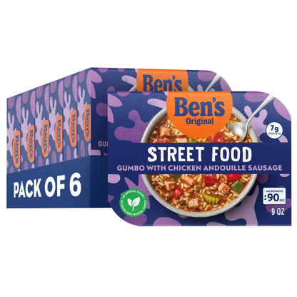 BEN'S ORIGINAL Street Food Gumbo with Chicken Andouille Sausage, Prepared Entrée, Microwavable Heat-&-Eat Bowl in 90 Seconds, 9 oz (Pack of 6)