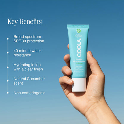 COOLA Organic Face Sunscreen SPF 30 Sunblock Lotion, Dermatologist Tested Skin Care for Daily Protection, Vegan and Gluten Free, Cucumber, 1.7 Fl Oz