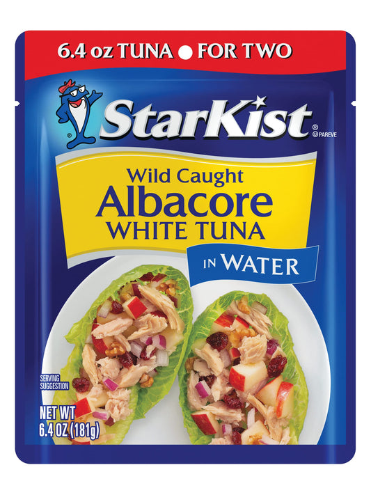 StarKist Albacore White Tuna in Water, 6.4 oz Pouch (1 Pack) Ready to Eat Wild Caught Tuna, 19g Protein & 90 Calories Per Serving, Gluten Free, Soy Free, Kosher, Perfect for Meals & Snacks