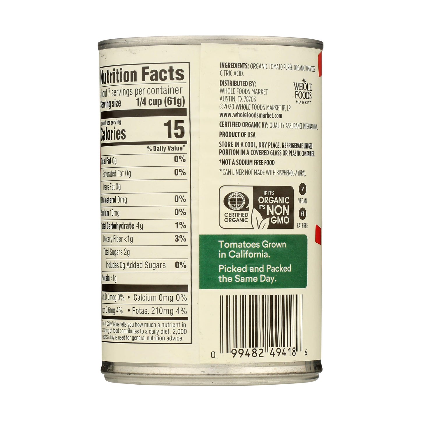 365 by Whole Foods Market, Organic Crushed Tomatoes, No Salt Added, 15 Ounce