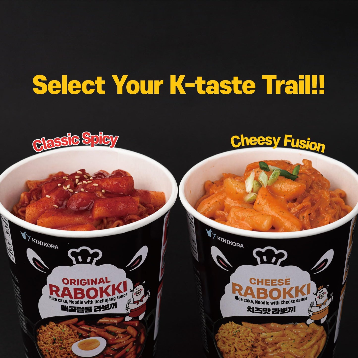 KINIKORA Premium Instant Rabokki Cup - Cheese Flavor, 2 Cups, Korean Ramen & Tteokbokki, Quick and Easy Street Food