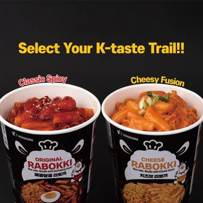 KINIKORA Premium Instant Rabokki Cup - Cheese Flavor, 2 Cups, Korean Ramen & Tteokbokki, Quick and Easy Street Food