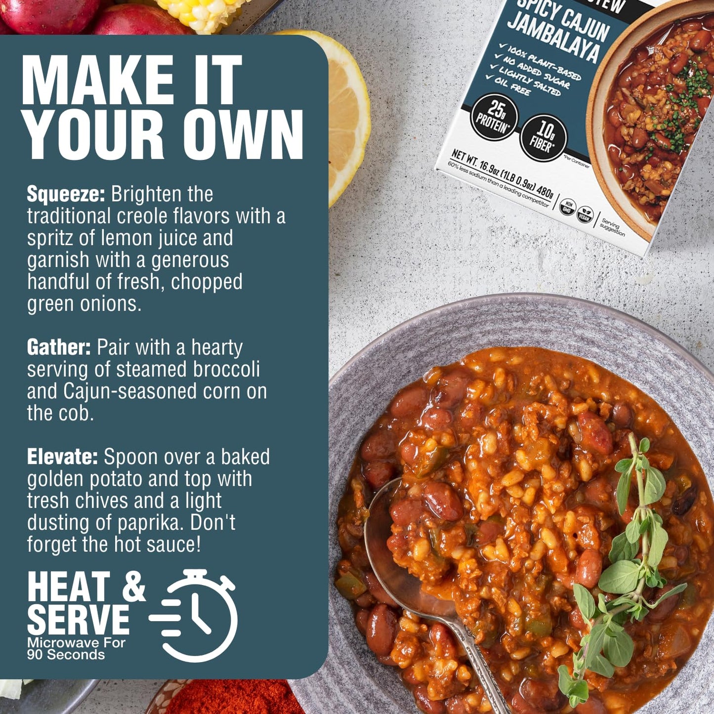 PLANTSTRONG Chili & Stew – USDA Organic, Non-GMO, Plant-Based, Vegan, Gluten-Free, Oil-Free, Lightly Salted, Ready to Heat & Serve (16.9 oz, Spicy Cajun Jambalaya Stew)