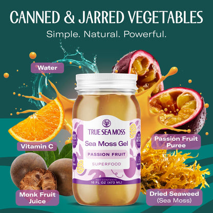 TrueSeaMoss Sea Moss Gel – Made in USA – Wildcrafted Seamoss, Fruits & Jarred Vegetables – Passion Fruit, Pack of 1 (Labels may Vary)