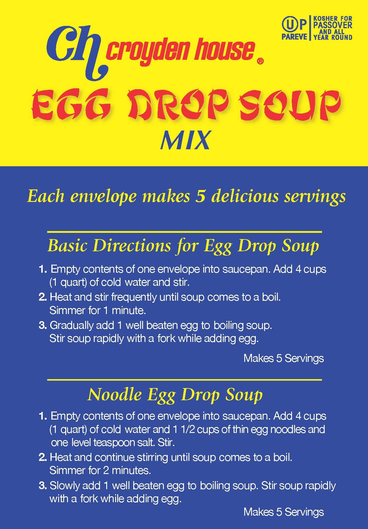Croyden House Egg Drop Soup Mix 3.5oz (3 Pack, Total of 6 Envelopes) Quick and Easy Prep, Chinese Style, Kosher