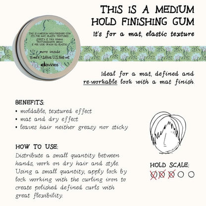 Davines This Is A Medium Hold Finishing Gum, Medium Hold Texture & Matte Finish - Dry Paste for Defined Styles - Workable & Remoldable, 2.54 Fl Oz