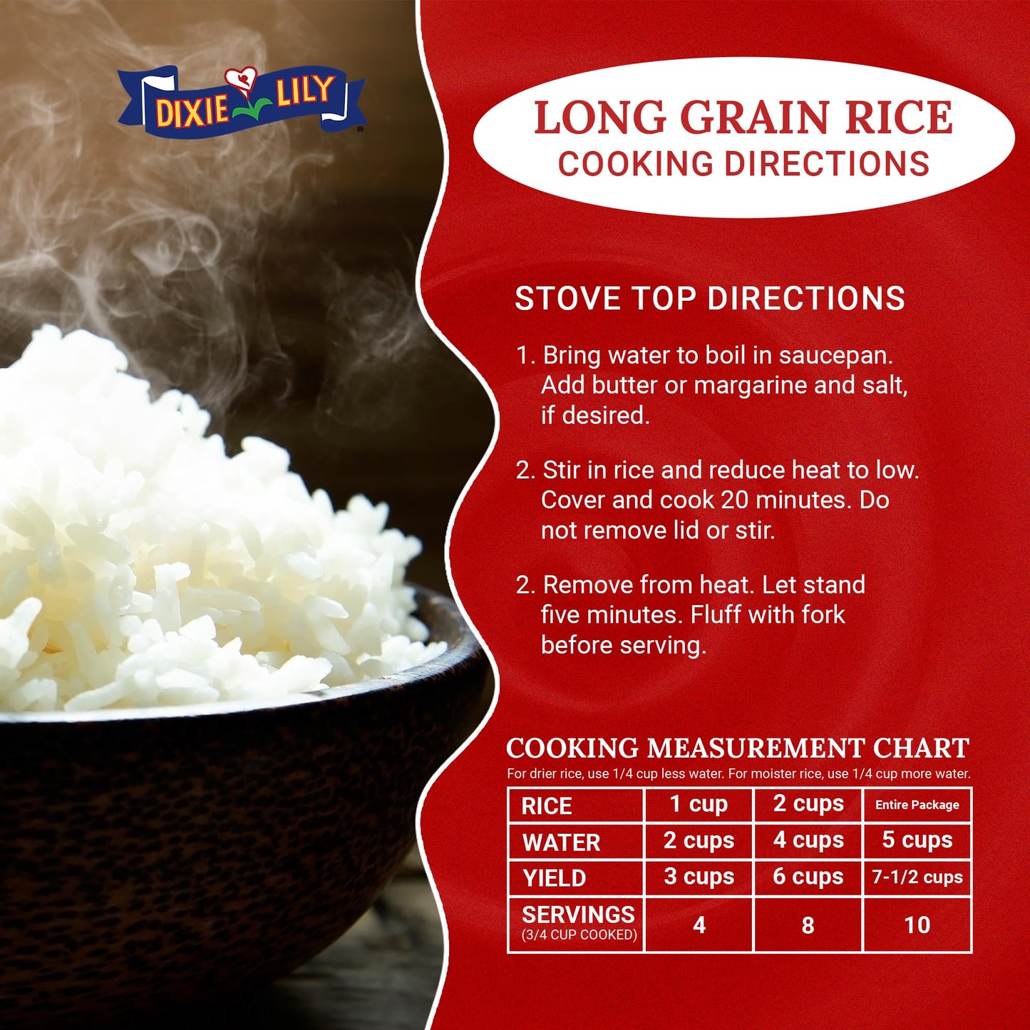 Dixie Lily Long Grain Extra Fancy White Rice - Enriched with Iron, Niacin, Thiamine, Folate, Fluffy & Tender - Stovetop & Microwave Cooking - 3 Pack
