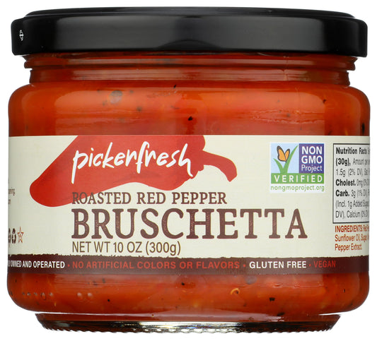 Pickerfresh Roasted Red Pepper Bruschetta - Gourmet Vegetable Spread - Simple Ingredients - Non-GMO, No Artificial Color & No Preservatives - 10 oz
