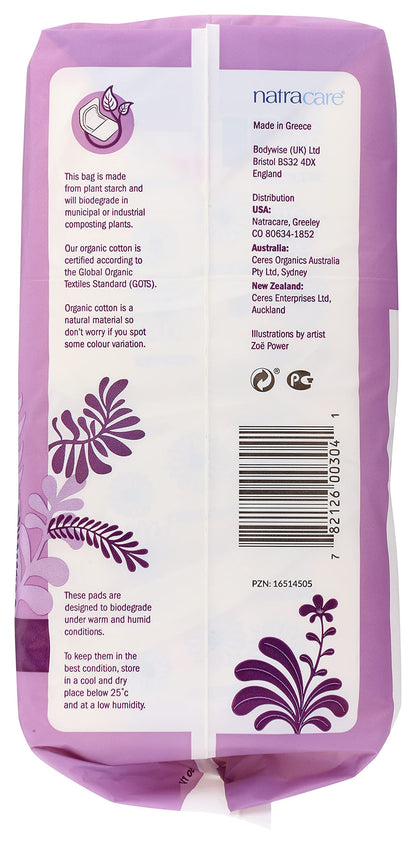 Natracare Natural Traditional Style Night Time Maxi Pads, Individually Wrapped, Without Wings in Plant-Based Bag (1 Pack, 10 Pads Total)