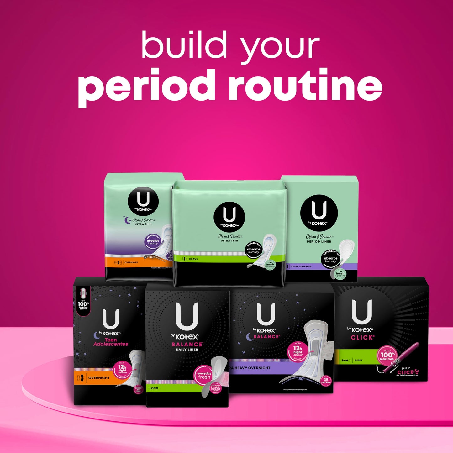 U by Kotex Balance Ultra Thin Pads with Wings, Regular Absorbency, 50 Count (Packaging May Vary)