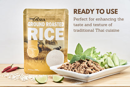 ThaiRaya Ground Roasted Rice (Khao kua), 250 grams, 8.8 oz Thai food ingredient Laab Namtok zip lock bag easy to store
