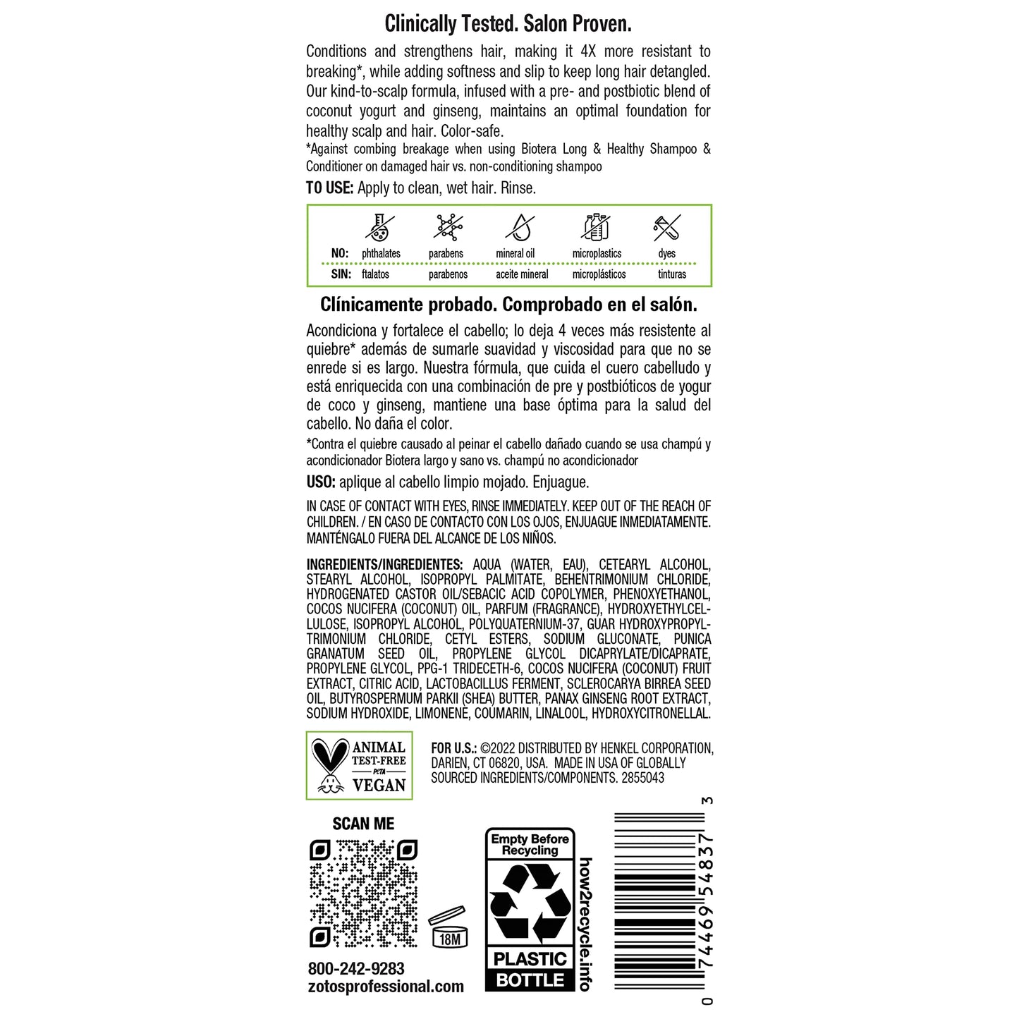 Biotera Long & Healthy Strengthening Conditioner | Strengthens Long, Growing Hair | Microbiome Friendly | Vegan & Animal Test Free | Paraben Free | Color-Safe