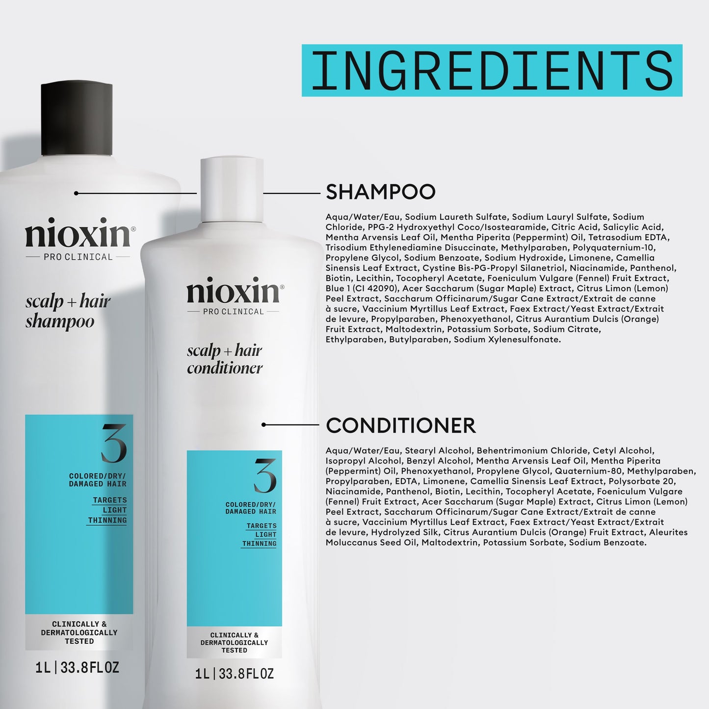 Nioxin Shampoo & Conditioner Liter Duo Sets | Prepacks with Pumps Included | Systems 1-4 | For Natural, Colored, & Damaged Hair with Light to Progressed Thinning | Strengthen & Boost Hair Density
