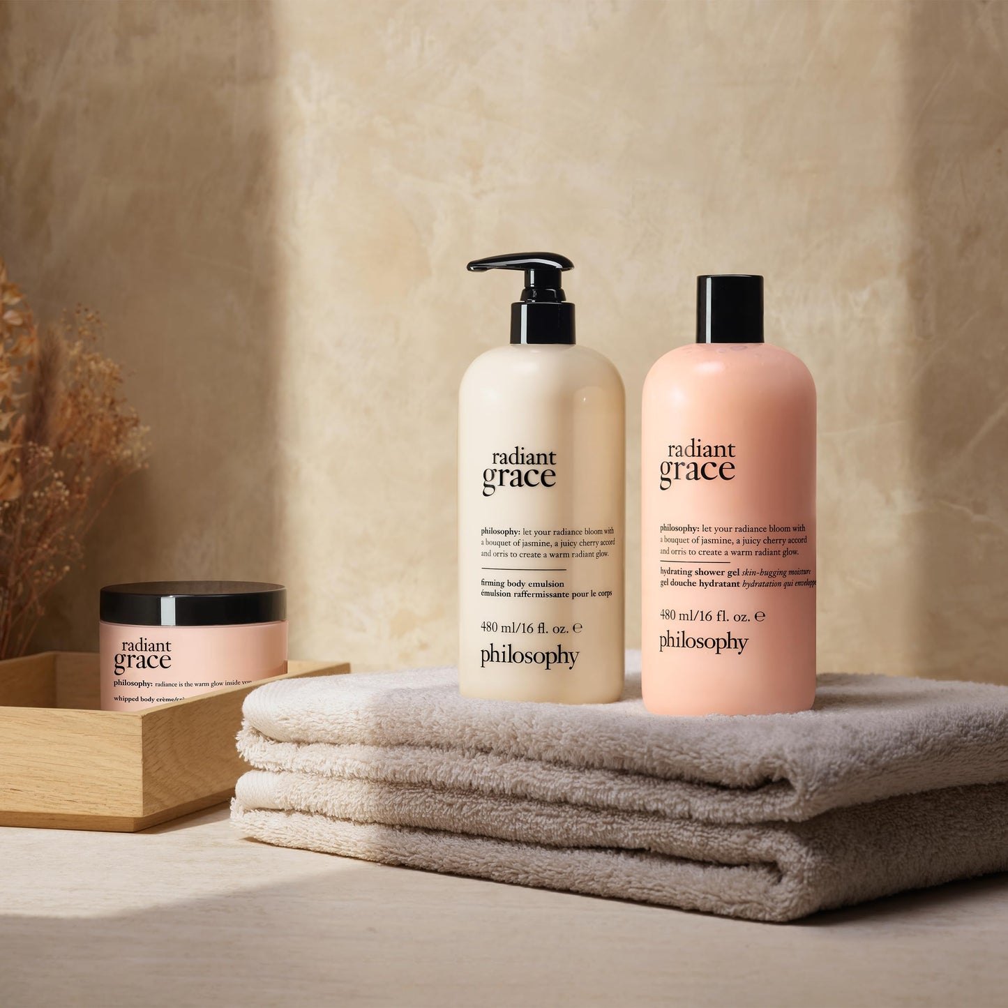 philosophy radiant grace firming body emulsion - luxury scented body lotion - with shea butter - notes of jasmine, black cherry & sandalwood - 16 fl oz