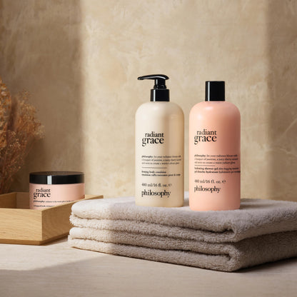 philosophy radiant grace firming body emulsion - luxury scented body lotion - with shea butter - notes of jasmine, black cherry & sandalwood - 16 fl oz