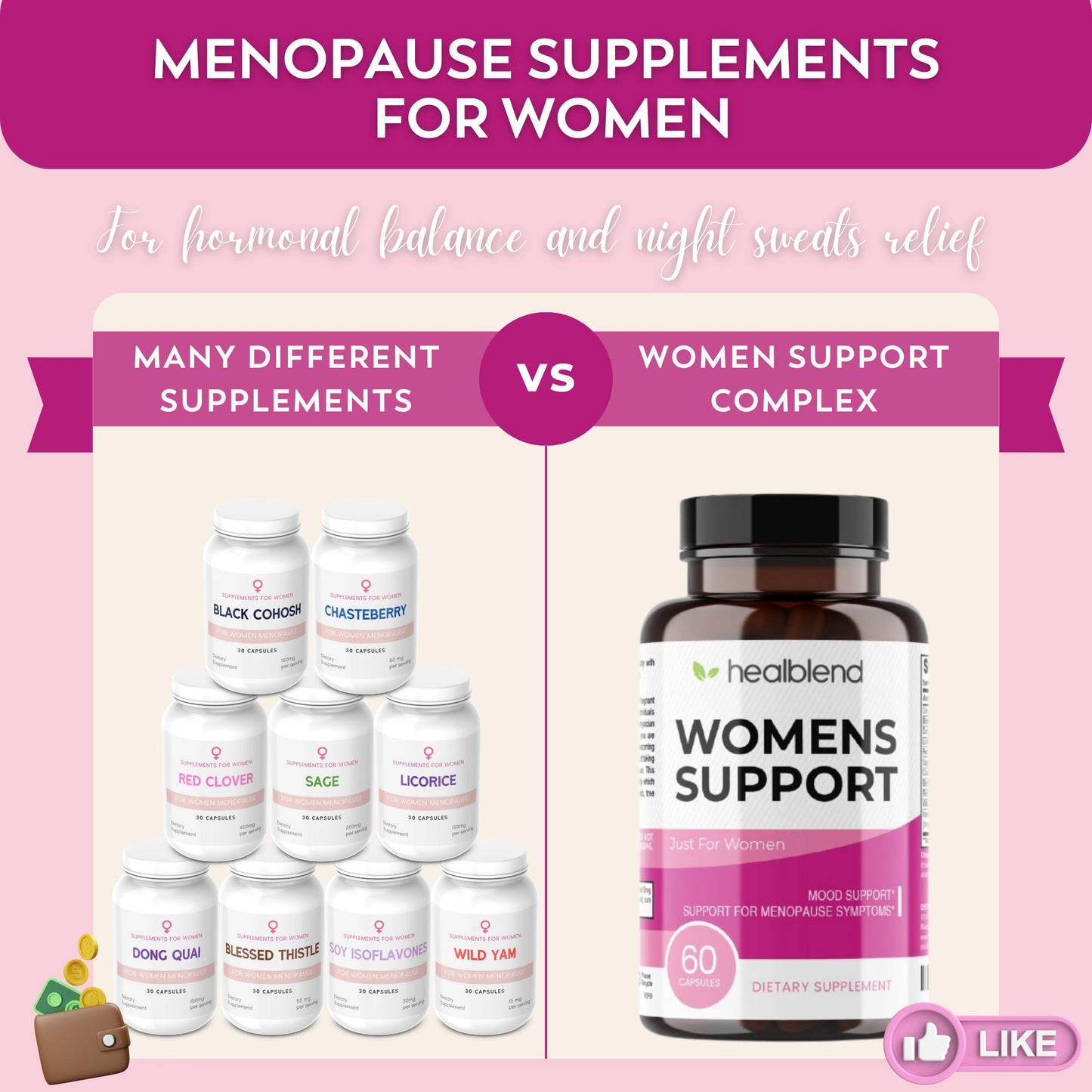 Women’s Support Complex Advanced Formula - Female Support Supplement for Hot Flashes, Night Sweats, Symptoms of Perimenopause and Menopause - Hormone Regulation Naturally - 60 Capsules