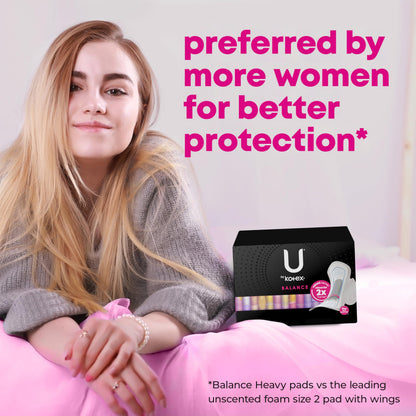 U by Kotex Balance Ultra Thin Pads with Wings, Regular Absorbency, 50 Count (Packaging May Vary)