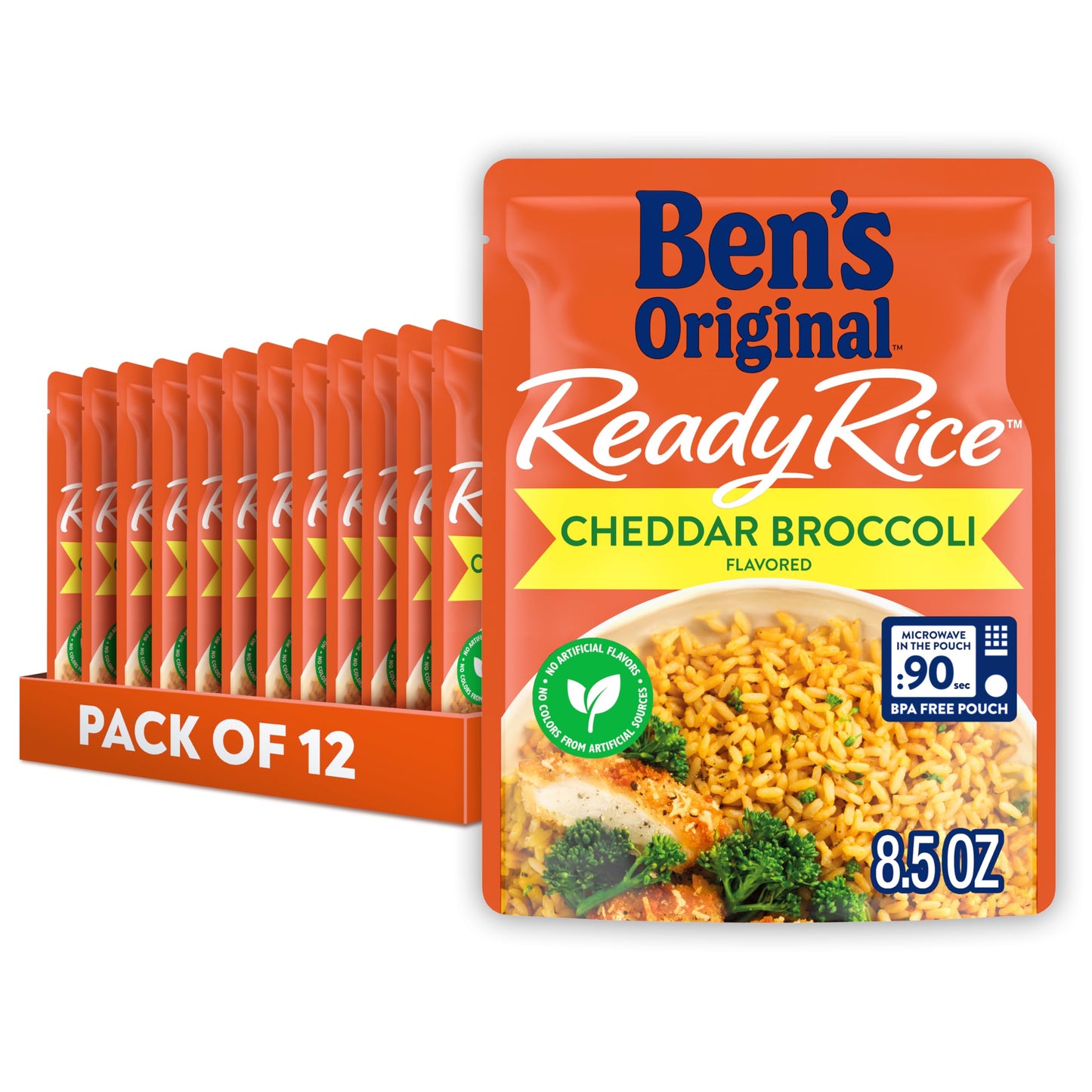 Ben's Original Flavored Ready Rice, Cheddar Broccoli, Microwave Rice for an Easy Lunch, Suitable for Vegetarians - 8.5 oz Pouch (Pack of 12)