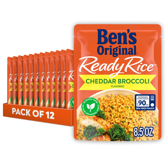 Ben's Original Flavored Ready Rice, Cheddar Broccoli, Microwave Rice for an Easy Lunch, Suitable for Vegetarians - 8.5 oz Pouch (Pack of 12)