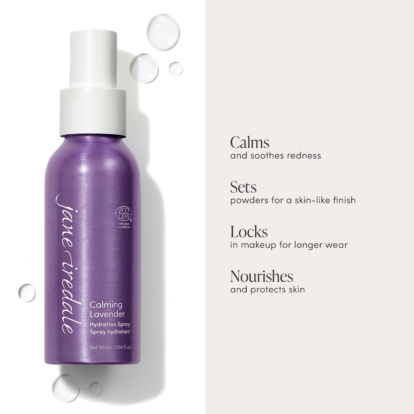 jane iredale Calming Lavender Hydration Spray, Natural Moisture-Locking Facial Mist Soothes Redness & Sets Makeup for a Natural Finish, Vegan, Gluten-Free