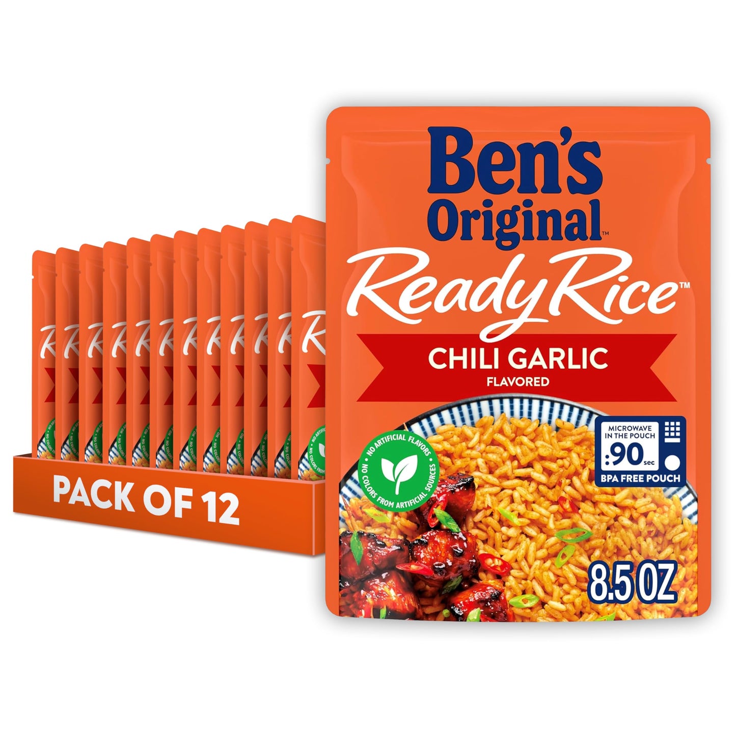 Ben’s Original Ready Rice Chili Garlic Flavored Rice, Easy Dinner Side, 8.5 oz Pouch (Pack of 12)