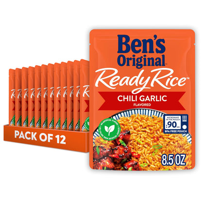 Ben’s Original Ready Rice Chili Garlic Flavored Rice, Easy Dinner Side, 8.5 oz Pouch (Pack of 12)