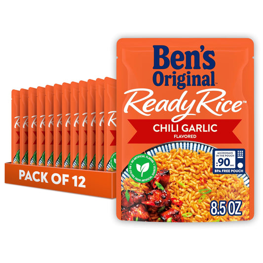 Ben’s Original Ready Rice Chili Garlic Flavored Rice, Easy Dinner Side, 8.5 oz Pouch (Pack of 12)