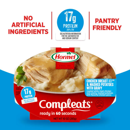 HORMEL COMPLEATS Chicken Breast & Mashed Potatoes With Gravy Microwave Tray, 10 oz (Pack of 6)