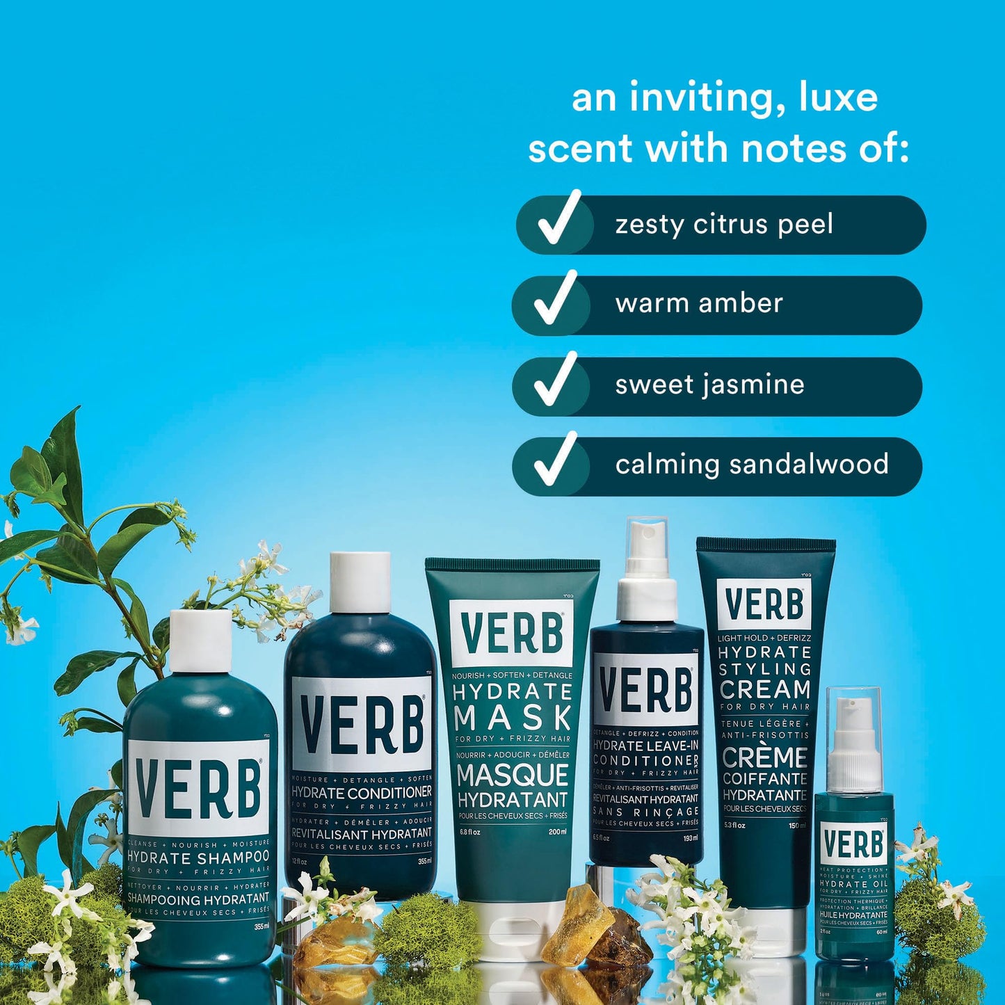VERB Hydrate Oil - Add Moisture -Increases Shine - Smooth Frizz - Heat Protection for Dry + Frizzy Hair - Amber + Warm Jasmine Scent