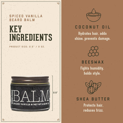 18.21 Man Made Beard Balm for Men, Spiced Vanilla, 2 fl. oz - Premium Grooming Cream with Low Shine for Conditioning and Shaping Beards, Mustaches - Scented Facial Hair Balms, Long-Lasting Moisture