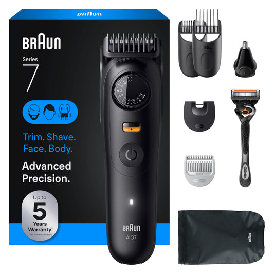 Braun Series 7 All-in-One Beard & Body Grooming Kit for Men, Cordless Trimmer, Hair Clippers & Shaver for Face, Hair & Body with Gillette ProGlide Razor, AIO 7530