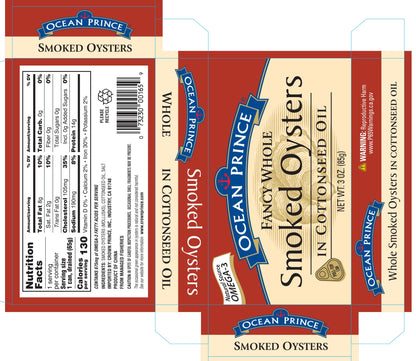 Ocean Prince Smoked Oysters in Cottonseed Oil, 3-Ounce Cans (Pack of 18)