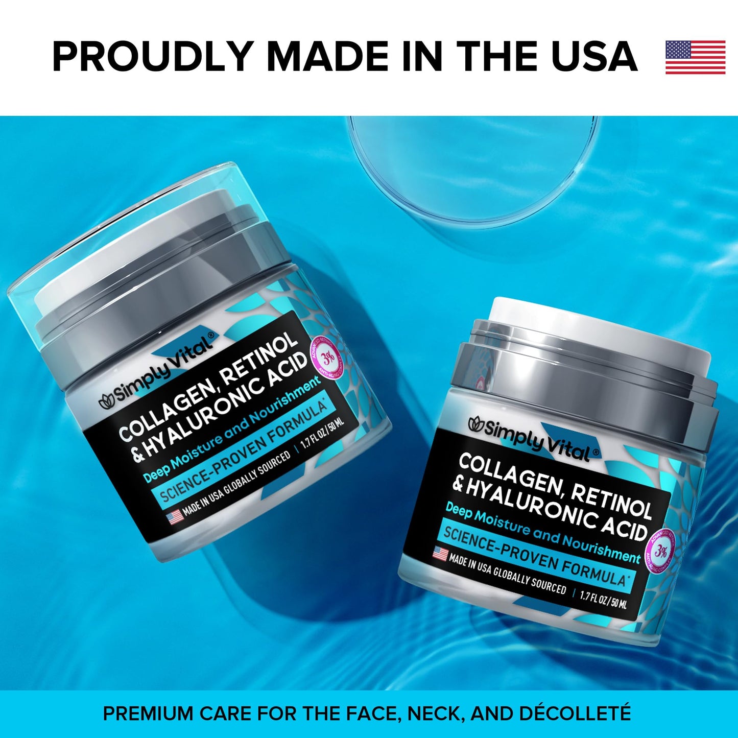 Anti-Aging Face Moisturizer with Retinol, Collagen & Hyaluronic Acid - Made in USA - Moisturizer Face Cream for Women & Men - Firming & Hydrating Neck Cream - Day & Night Skin Care - 1.7 fl oz