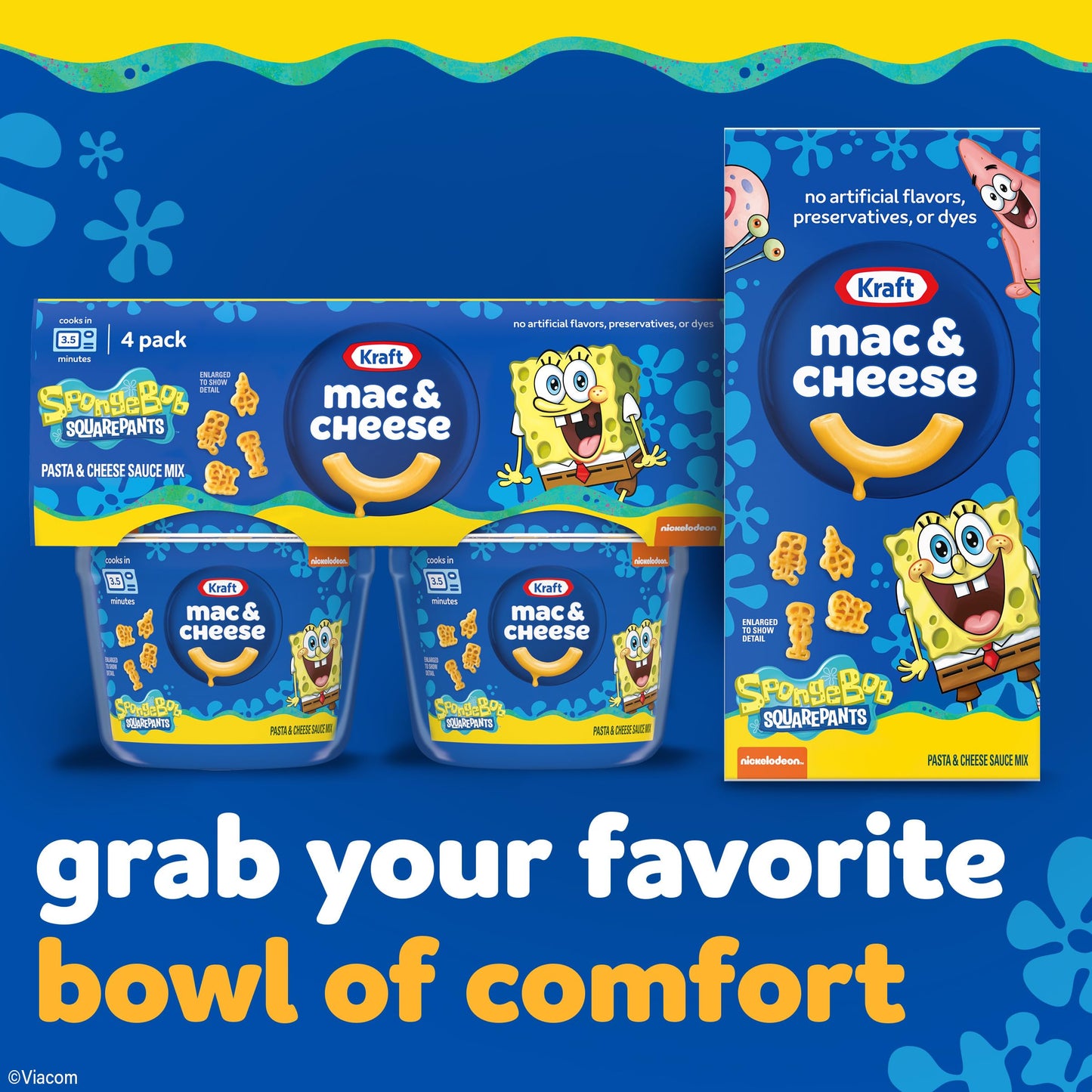 Kraft SpongeBob Squarepants Mac and Cheese, 1 Box, for Easy Dinner or Dinner Sides, Original Flavor, No Artificial Flavors, Preservatives or Dyes, 5.5 oz