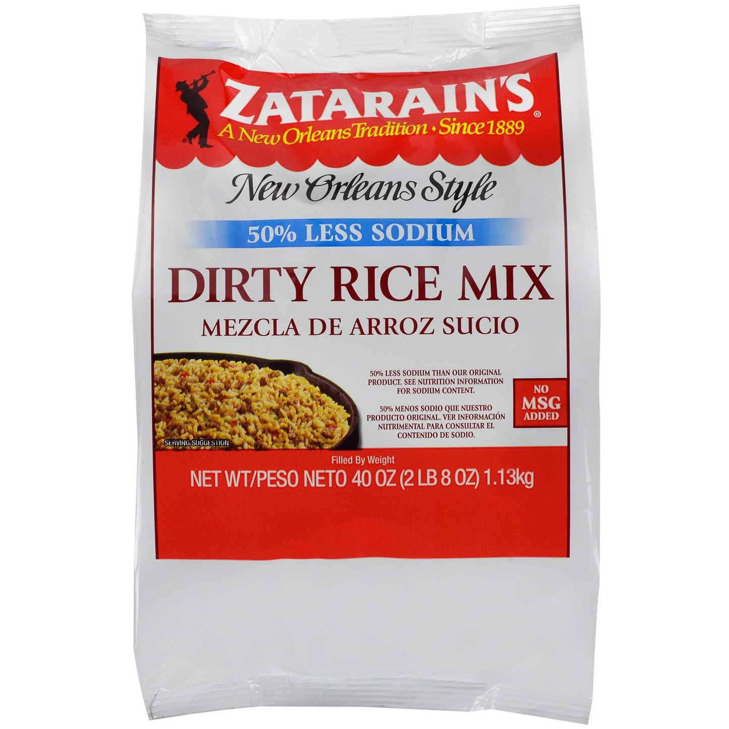 Zatarain's Reduced Sodium Dirty Rice Mix, 40 oz - One 40 Ounce Package of Low Sodium Dirty Rice Mix for New Orleans Style Dishes, Perfect with Ground Meat