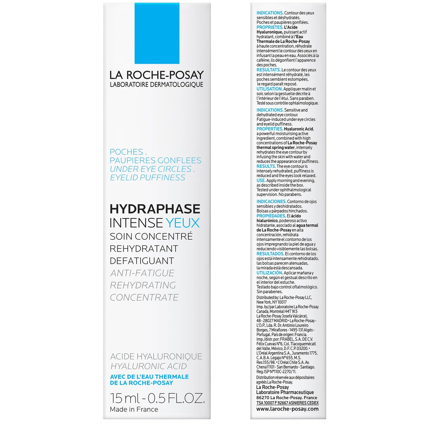 La Roche-Posay Hydraphase Intense Hyaluronic Acid Eyes, Reduces Under Eye Bags and Puffiness with Plumping Hydration, 0.5 Fl Oz