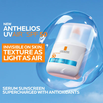 La Roche-Posay Anthelios UVAir™ Sunscreen Serum SPF 50, with Niacinamide, Hyaluronic Acid & Antioxidants, Hydrating, Invisible Finish, Lightweight Sunscreen for Face, Fast-Absorbing, 1.7oz