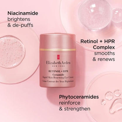 Elizabeth Arden Retinol + HPR Ceramide Rapid Skin Renewing Under Eye Cream, Fine Lines & Wrinkles Treatment with Peptides, Hydrating Brightener, 0.5 fl oz