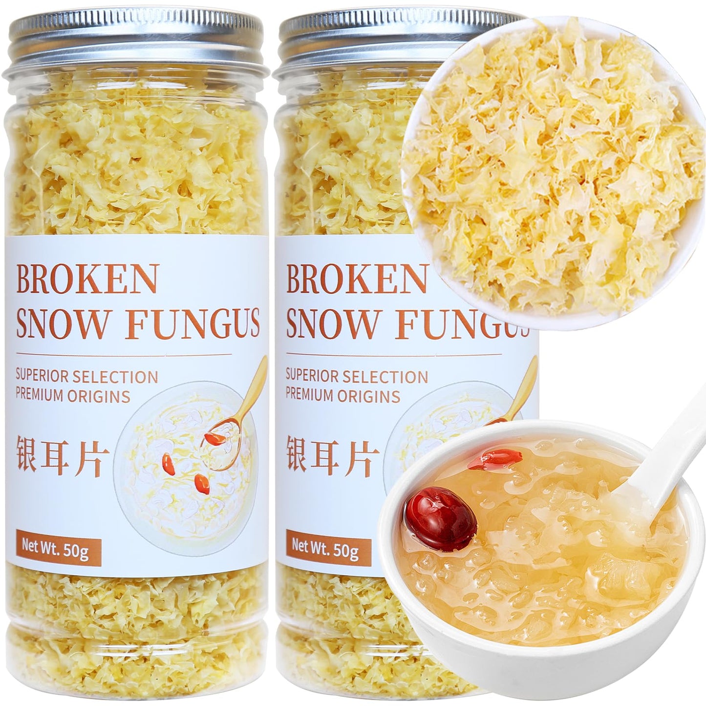 Wanhua Hall Broken Snow Fungus Dried White Fungus Slices Mushroom Woodear Mushroom Premium All Natural Vegan and Gluten-Free 3.5oz(100g) 银耳片 银耳碎 椴木银耳