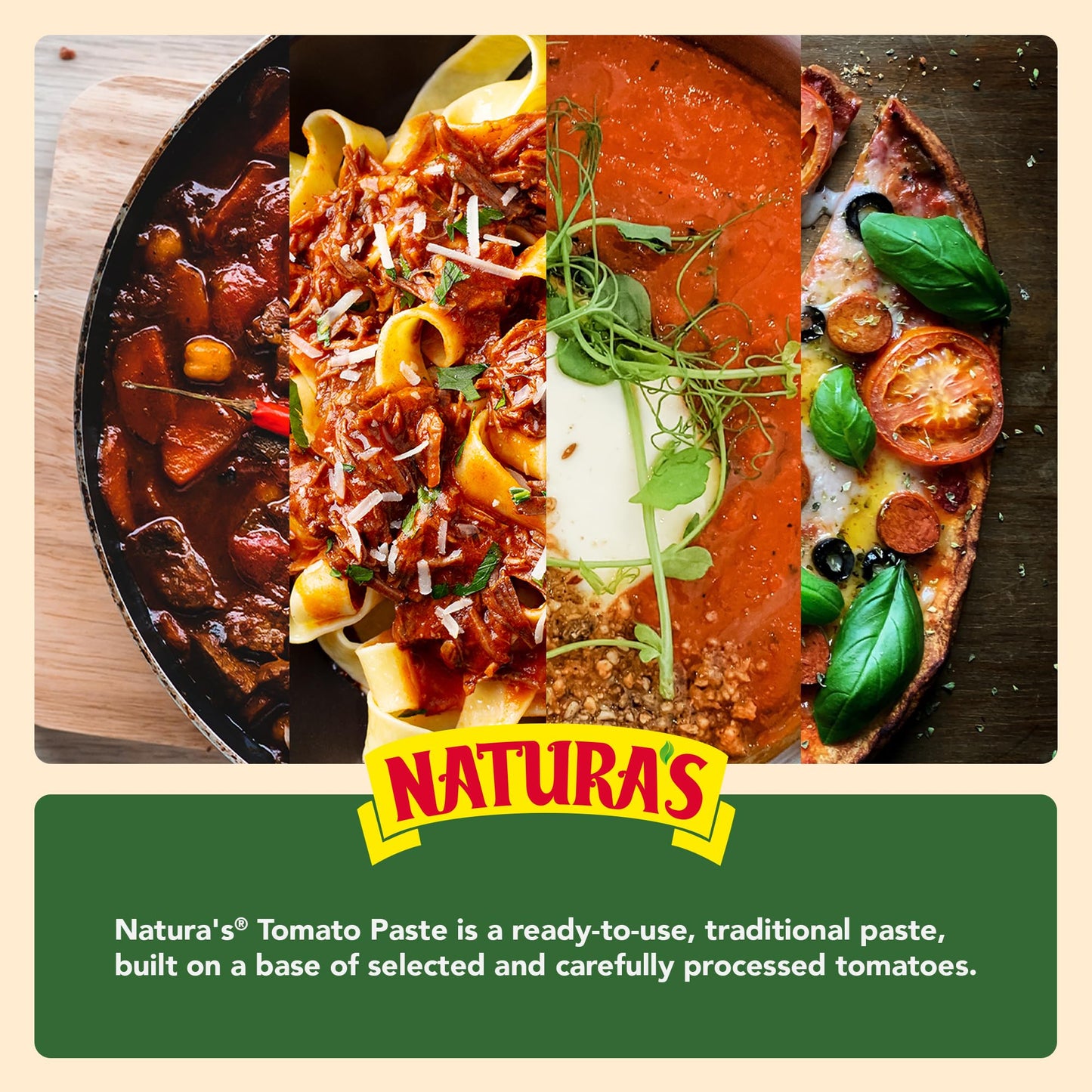 NATURA'S Natural Tomato Paste, Heat-and-Eat Tomato Paste in 7.1oz. Easy-Open Pouch (Pack of 3)