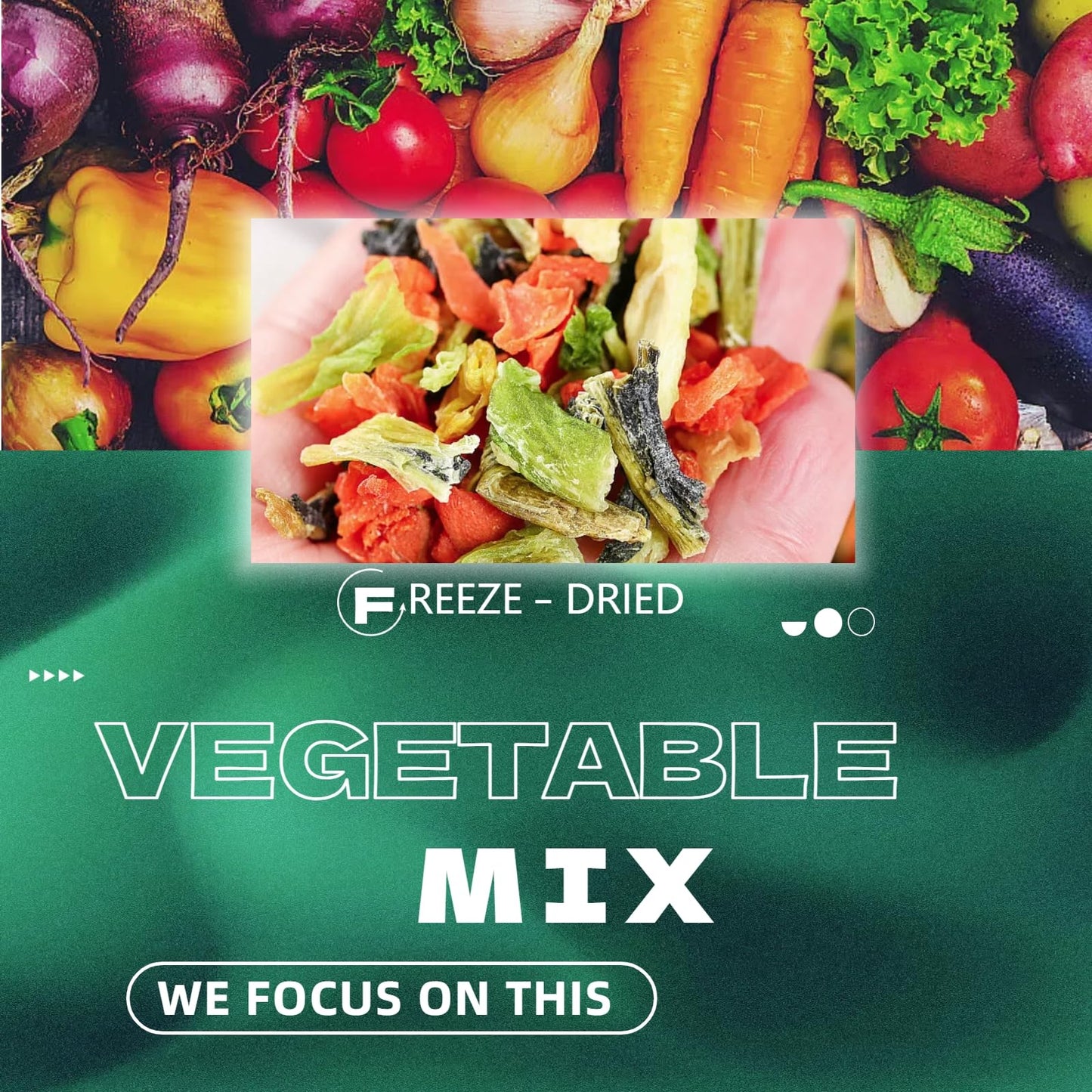Freeze-Dried Vegetable Mix - 17.64 oz (500 g) Airtight Jar - 9 Vegetable Blend (Carrots, Bell Peppers, Beets, Peas, Peppers, Potatoes, Celery, Onions, Tomatoes) - Quick Meal Prep