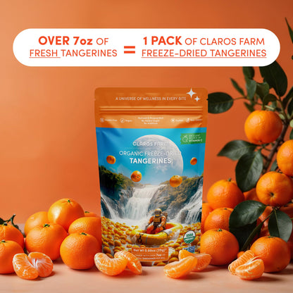 Claros Farm Organic Freeze-Dried Tangerines (25g) – Single-Ingredient, Resealable Dried Fruit Snacks w/No Sugar Added – Vegan, Gluten-Free, & Organic Fruit Snacks for Kids, Travel, & Baking