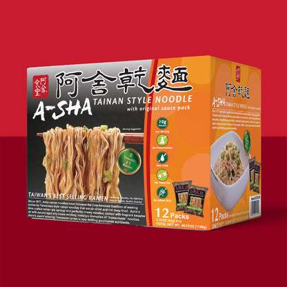 A-Sha Healthy Ramen Noodles - Original Sauce Pack Included, Premium Air Dried Instant Noodles - 24 Packs, 3.35oz each