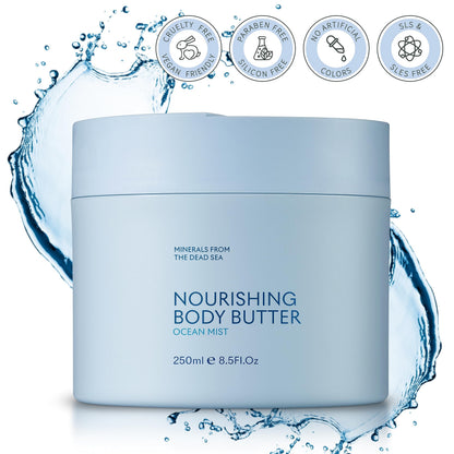 SEACRET Minerals Dead Sea Body Butter - Ultra-Rich Shea Butter & Coconut Oil Body Moisturizing Cream for Dry Skin, Fast Absorbing, Non-Greasy with Aloe Vera & Vitamin E, 8.5 fl. oz.